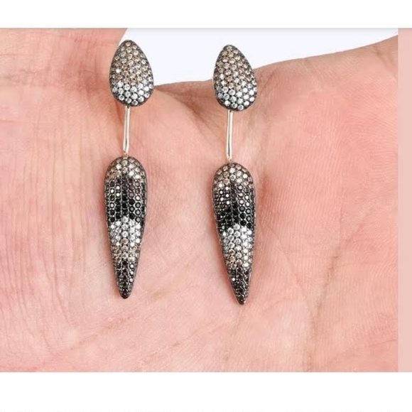 Black onyx & multi color topaz Dual earring spikes - Picture 3 of 4